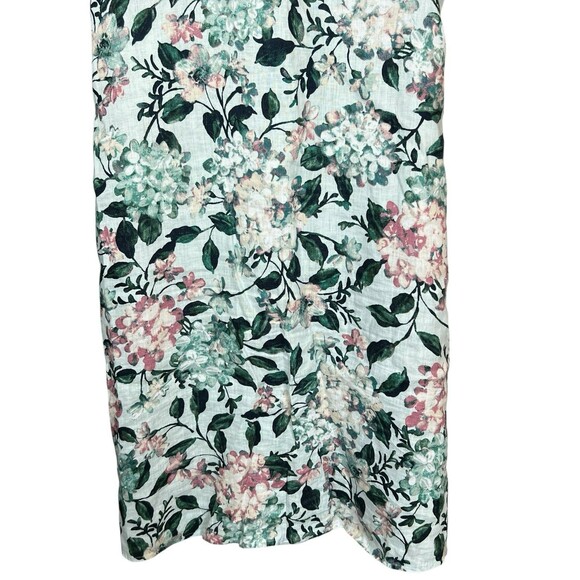 J Jill Love Linen XS A Line Shift Dress Green Pink Hydrangea Floral Casual - Picture 8 of 11